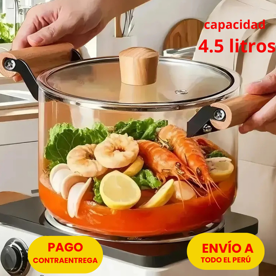 💥¡¡ELEGANTE  OLLA  DE VIDRIO  BOROSILICATO LIBRE DE PLOMO, PREPARA TUS ALIMENTOS MAS SALUDABLE !💥