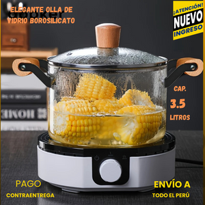 💥¡¡ELEGANTE  OLLA  DE VIDRIO  BOROSILICATO LIBRE DE PLOMO, PREPARA TUS ALIMENTOS MAS SALUDABLE !💥