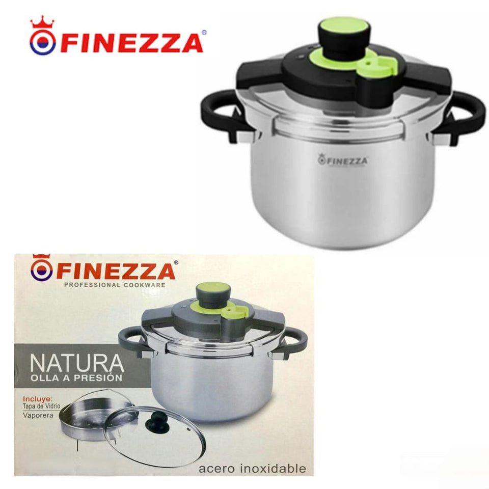 OLLA A PRESION 100 % ACERO INOXIDABLE MARCA FINEZZA  CAP 6 Litros