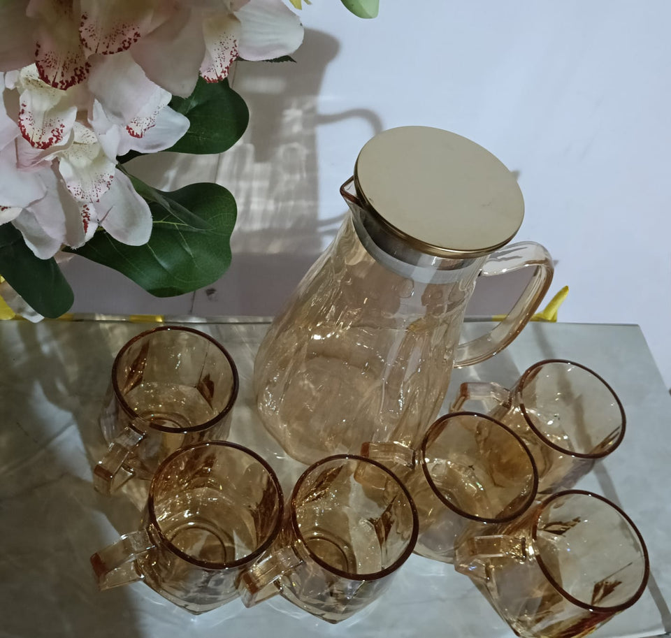 ¡ELEGANTE JUEGO DE JARRA CON 6 TAZAS DE VIDRIO BOROSILICATO LIBRE DE PBA !